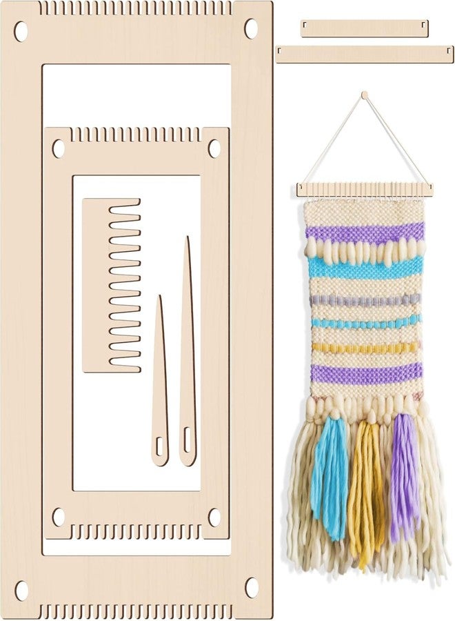 Haoser 7 Pcs Wooden Weaving Loom Kit for Beginners | DIY Yarn Craft Frame with Comb, Needle, Crochet Hook, Stick | Hand Loom for Adults & Kids - 11.8 x 7.9 Inch & 8 x 5.3 Inch Set - Image 1